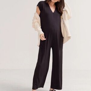 HATCH MATERNITY “Charlotte” Black V-Neck Wide-Leg Jumpsuit Size 1 (Small)